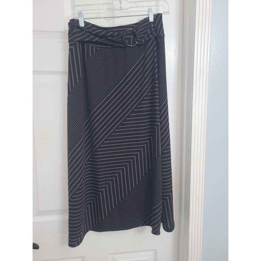 Geometric Mod Robert Louis Womens small Black/gray Striped O-Ring Maxi Skirt